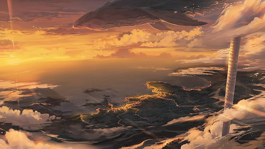 1920x1080 Anime Landscape, Creature, Horizon, Sunset, sky anime scenery HD  wallpaper | Pxfuel