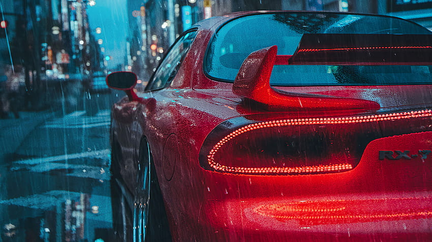 Mazda Rx7 Rain, автомобили, фонове и дъждовна кола HD тапет