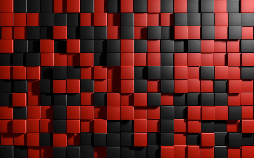 struttura dei cubi, cubi rossi e neri, geometria, cubi rossi Sfondo HD