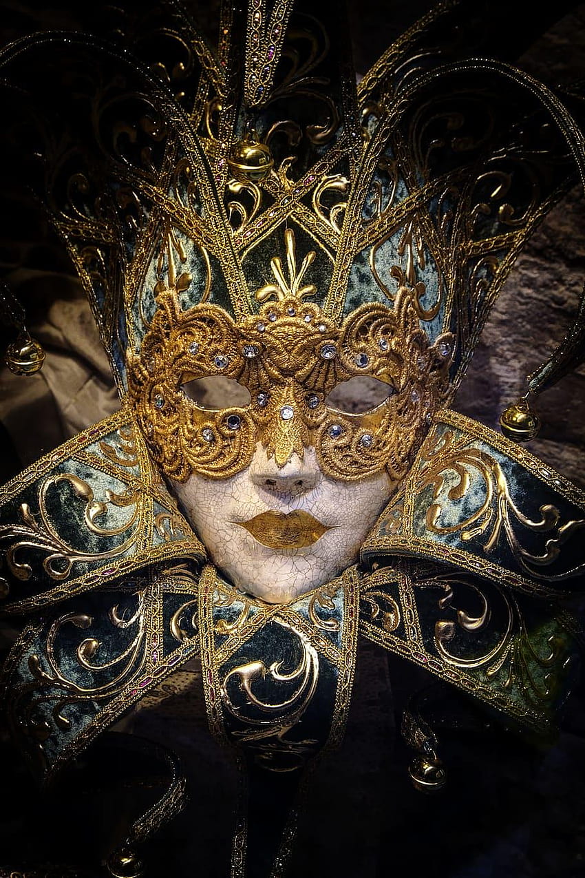 : графика със слаба светлина на златна маска, Венеция, карнавал, карнавална Венеция HD тапет за телефон