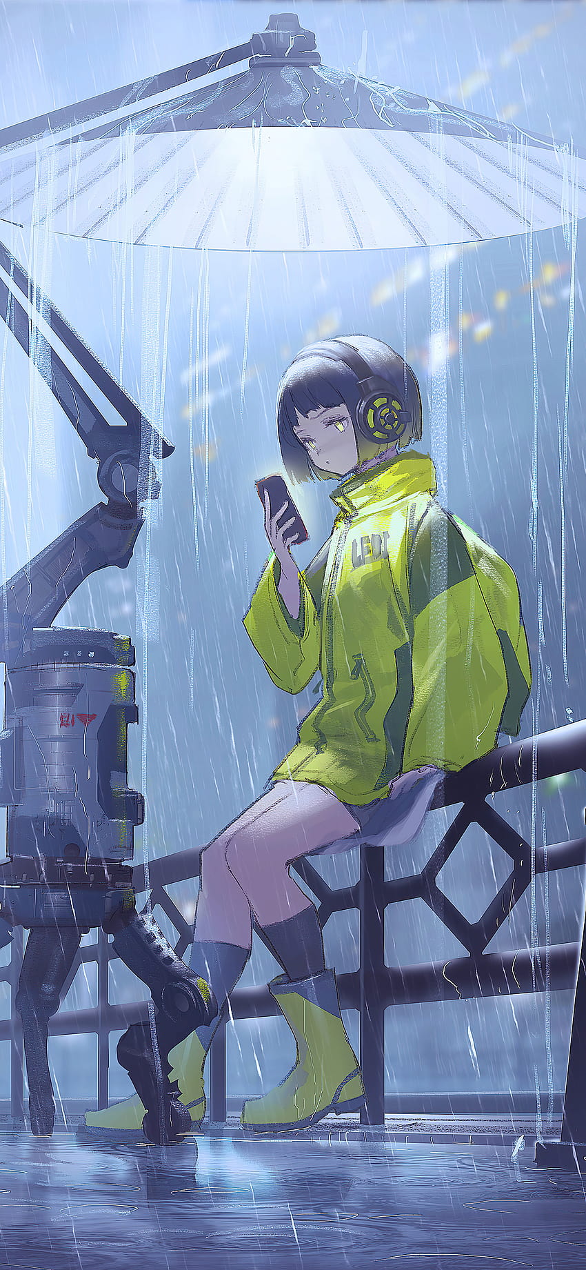 1125x2436 Anime Girl Scifi Umbrella Rain Iphone XS,Iphone 10,Iphone X , 배경 및, SF 애니메이션 안드로이드 HD 전화 배경 화면