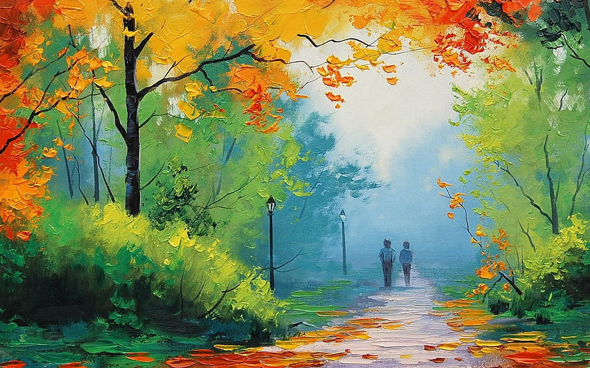 1920x1200 Autumn Painting Couple PC and Mac HD wallpaper