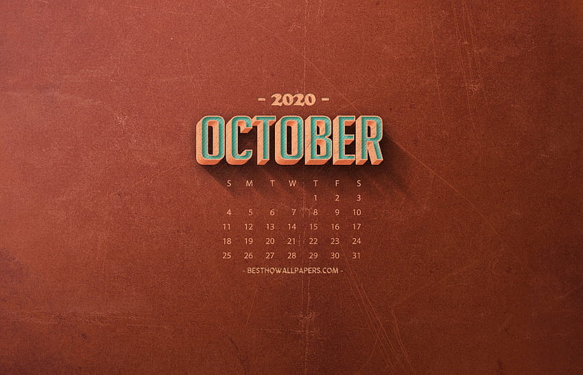 Kalender Oktober 2020, latar belakang oranye retro, Oktober 2020 Wallpaper HD