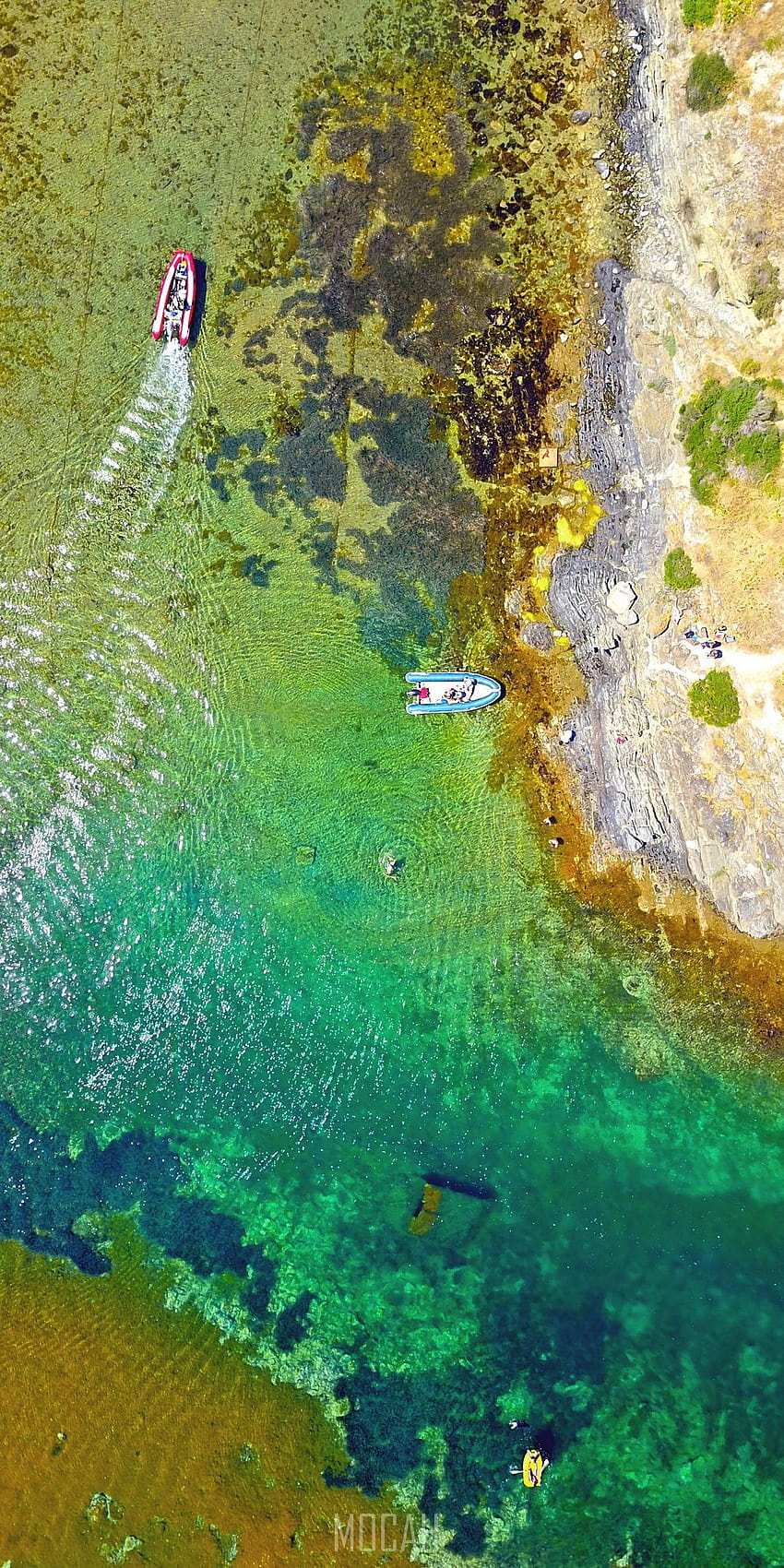 291447 drone view of boats in colorful shallow waters in catalunya spain, _cadaque colour, HTC U11 full , 1440x2560 HD phone wallpaper