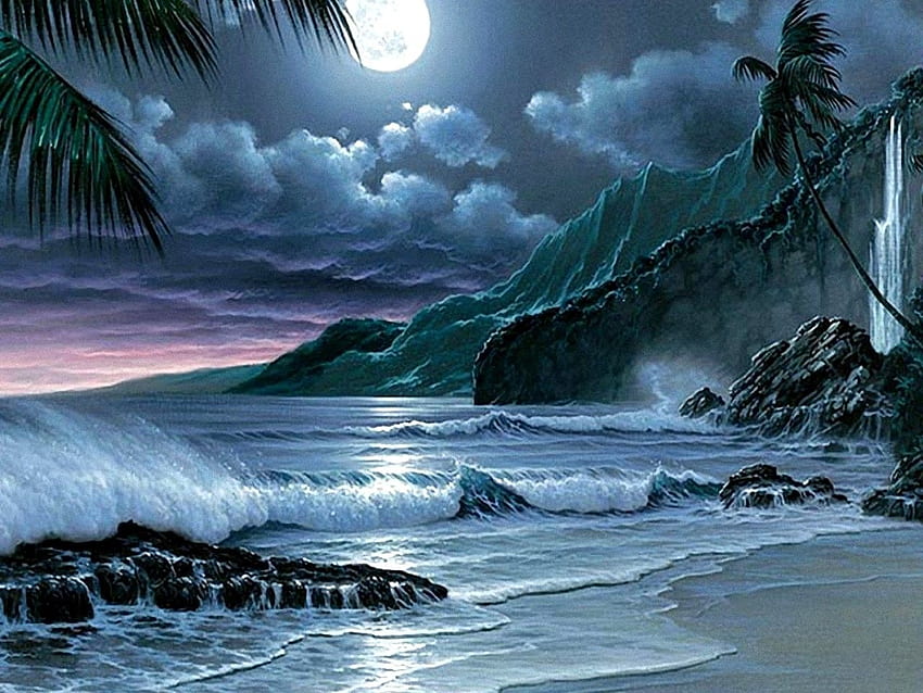 island and moon wallpaper