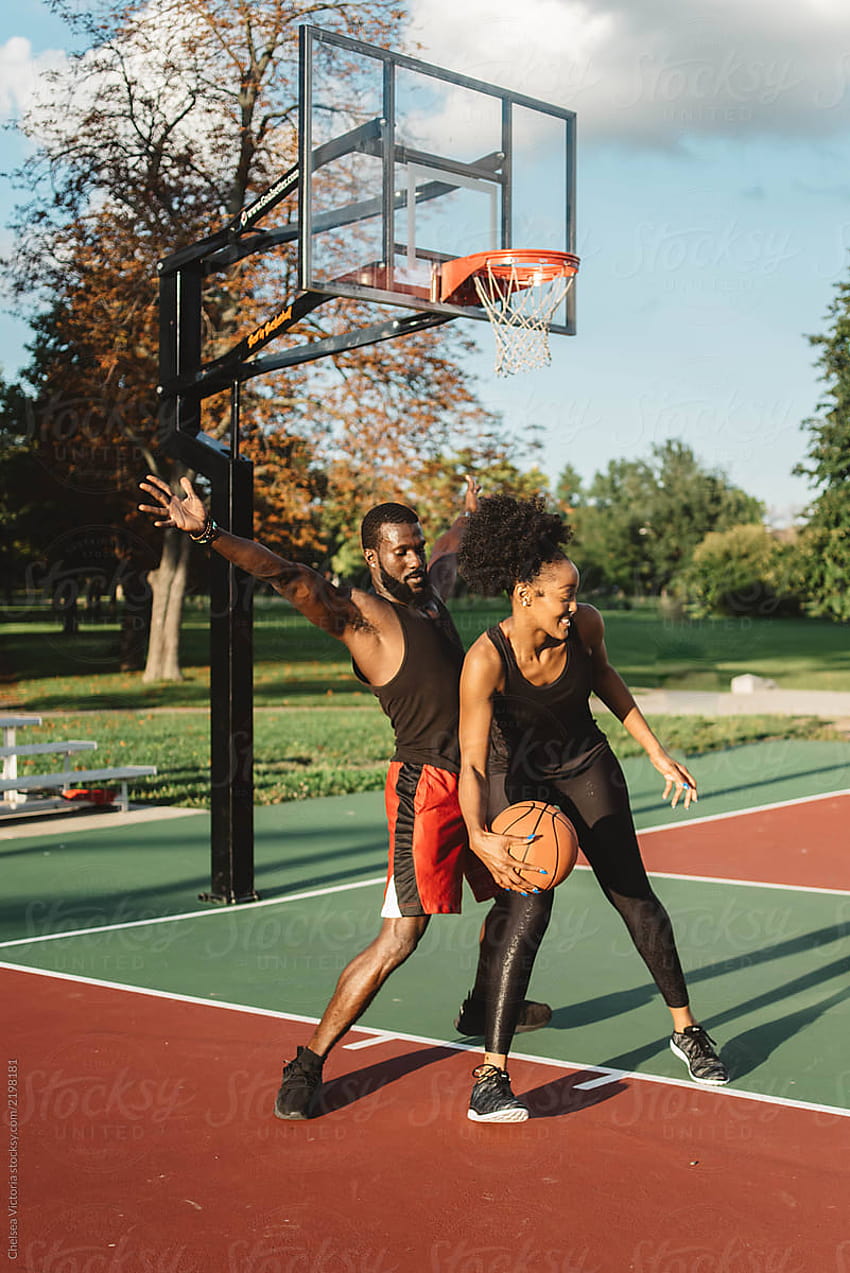 An Attractive African American Couple Playing Basketball On A Sunny Day by Chelsea Victoria, basketball couple HD phone wallpaper