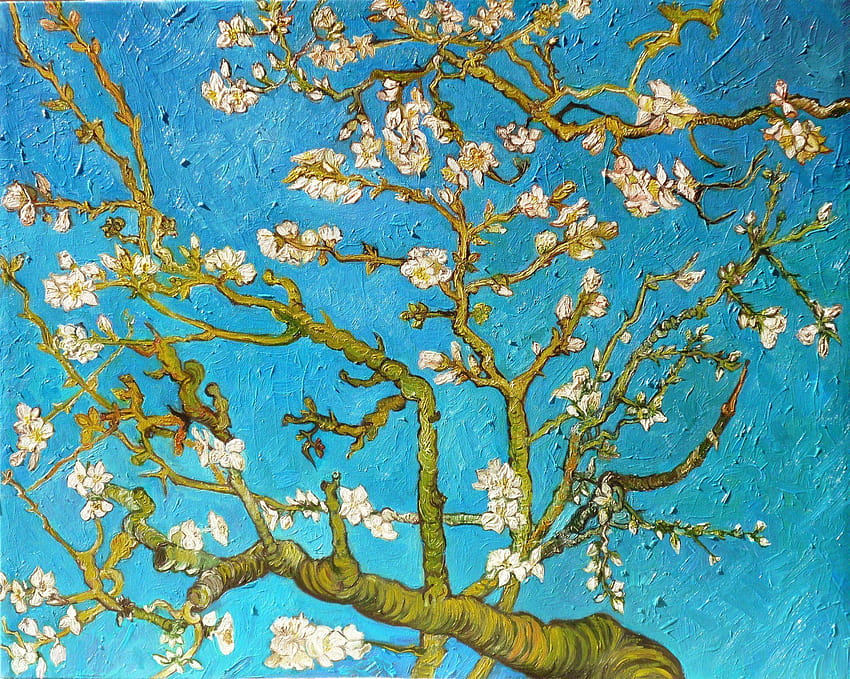 amendoeira Vincent van gogh arte padrão azul ramo amendoeira, flor de van gogh papel de parede HD