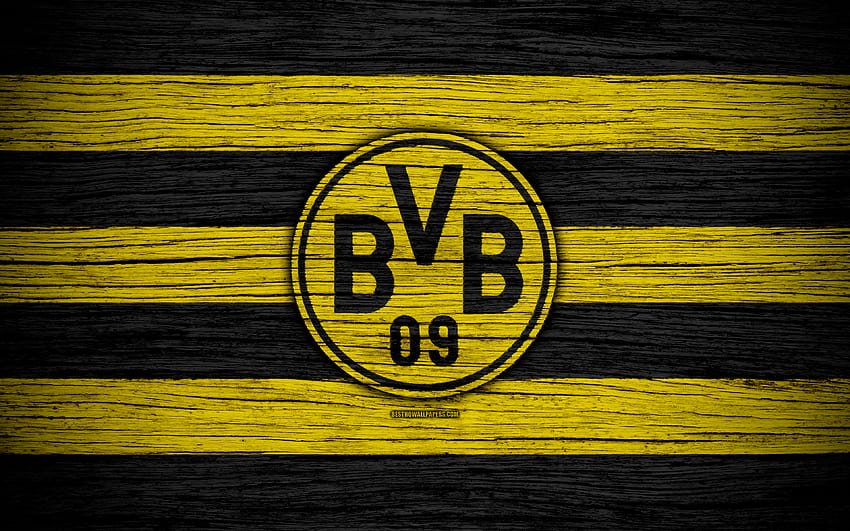 Borussia Dortmund, Bundesliga, BVB, logo, Alemanha, textura de madeira, FC Borussia Dortmund, futebol, Borussia Dortmund FC com resolução 3840x2400. Alta qualidade, logotipo do borussia dortmund papel de parede HD