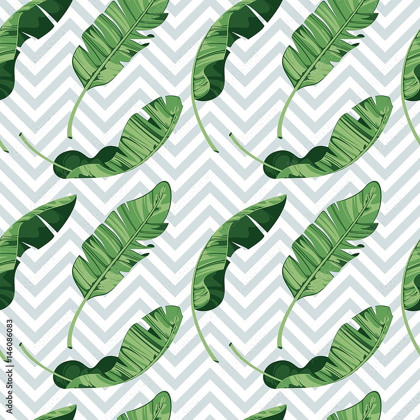 Tropical print summer exotic plant. Banana leaves. Pattern, seamless floral vector. Nature on geometric background. Stock Vector HD phone wallpaper