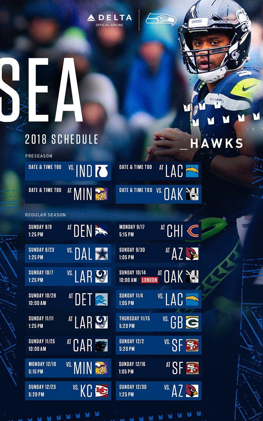 Schedule wallpaper for the Seattle Seahawks Regular Season, 2018