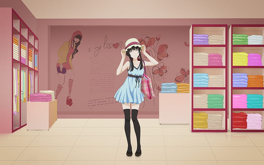 Anime Girl In Clothing Shop, anime girl fashion HD wallpaper