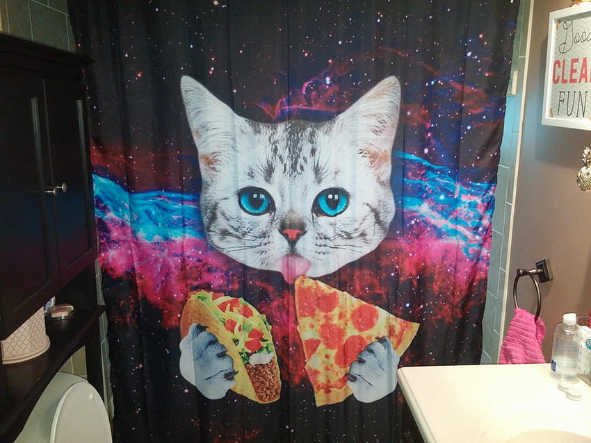Galaxy Space Cat Taco Pizza Rideau de douche Décor de bain - GoJeek Fond d'écran HD