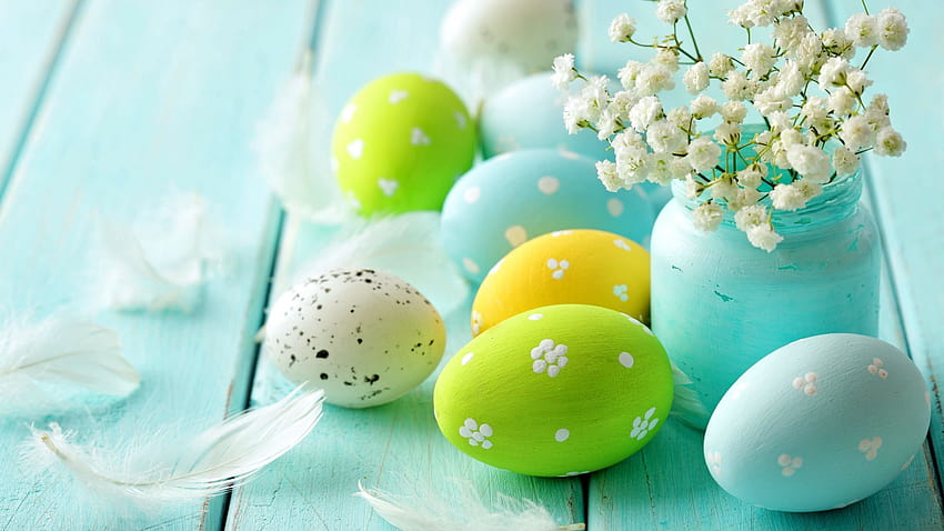 easter spring eggs flowers pastel wood, easter and spring HD wallpaper