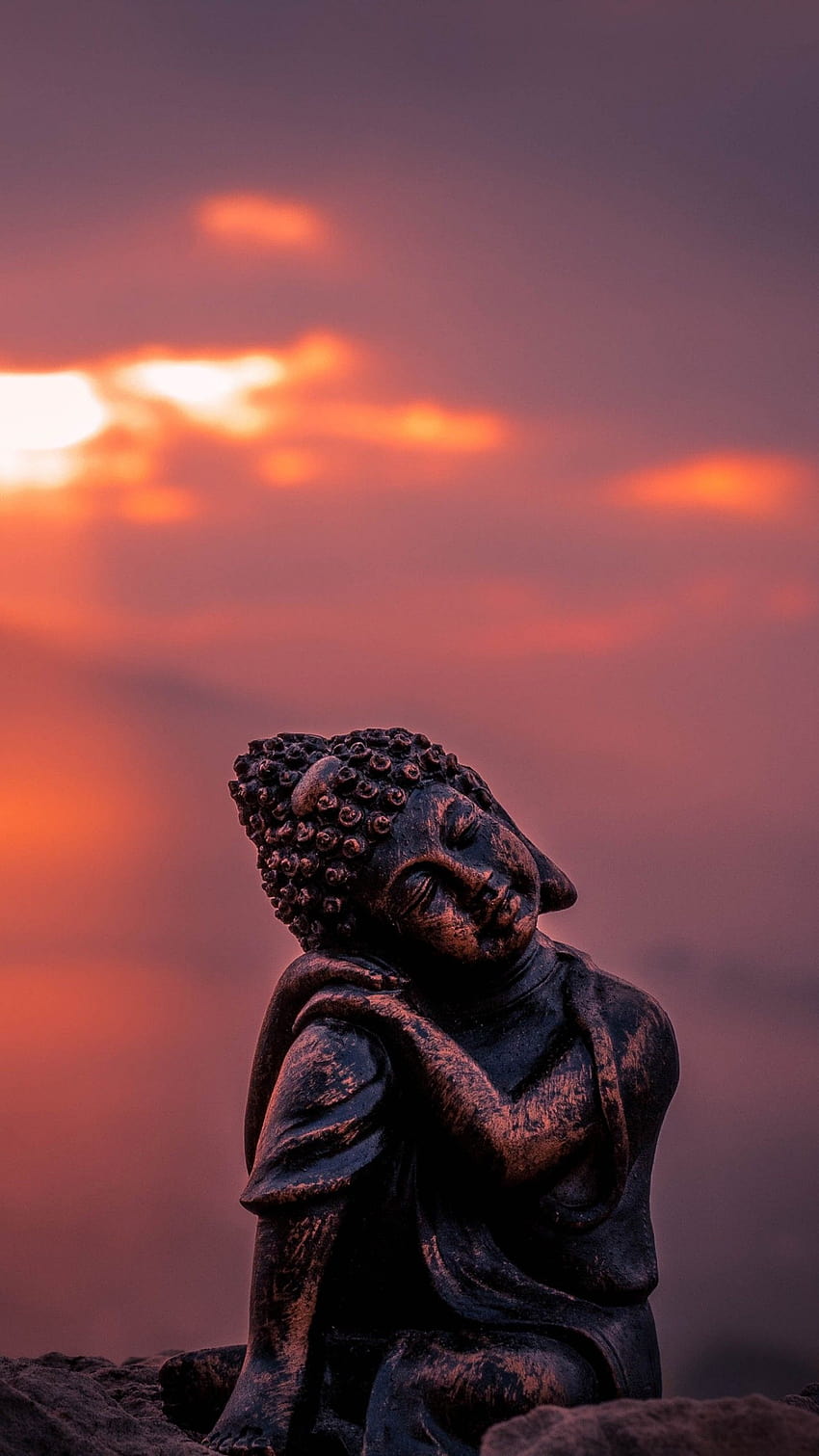 Lord Buddha, statua, tramonto, graphy Sfondo del telefono HD