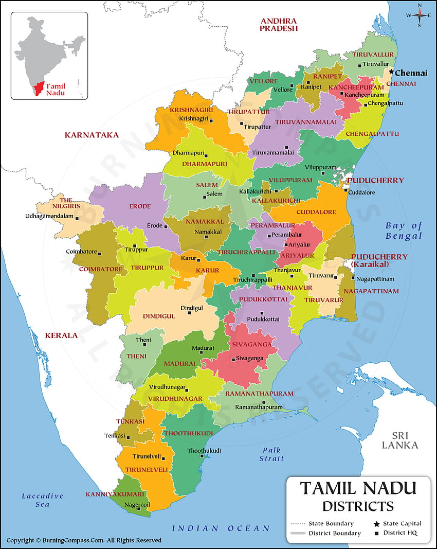 Mapa del distrito de Tamil Nadu, mapa político de Tamil Nadu, mapa de Tamil Nadu fondo de pantalla del teléfono