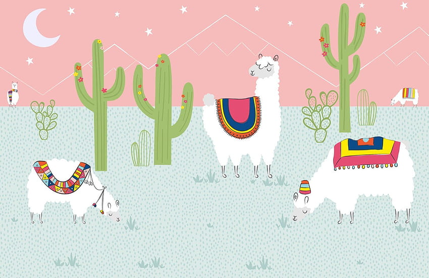Cool Pink Exotic Llama Cactus Mural, pink llama HD wallpaper