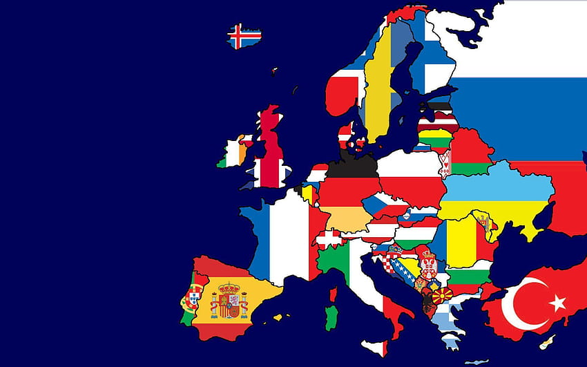 Bandeiras do mapa da Europa, bandeira da Europa papel de parede HD