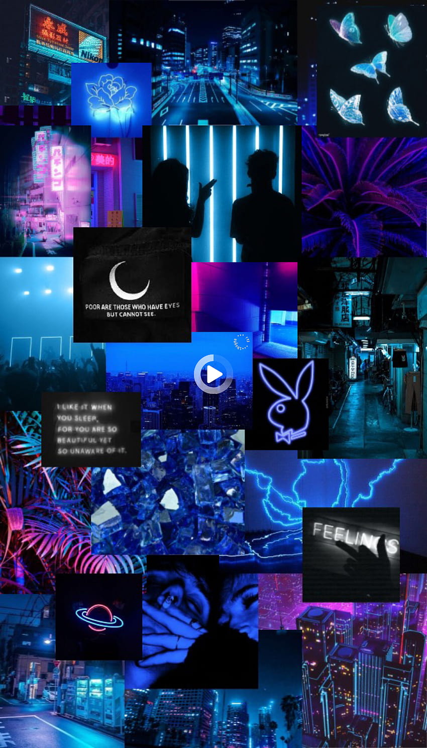Blue Neon iPhone, neon blue collage HD phone wallpaper