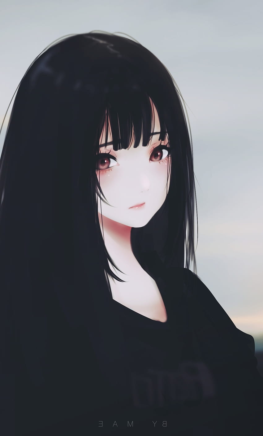 Semi Realistic, Black Hair, Anime Girl, Sad Expression, black sad anime ...