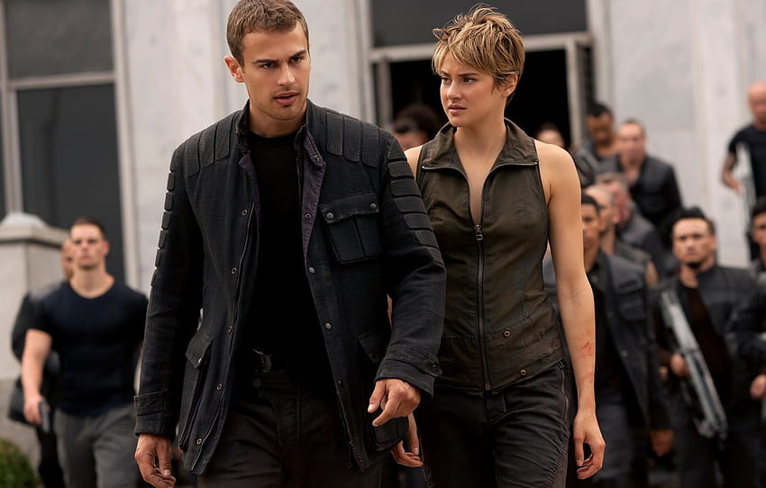 girl, gun, wanted, soldiers, weapon, woman, man, resistance, rifle, jacket, Four, insurgents, Theo James, Shailene Woodley, Beatrice Prior, The Divergent Series , section фильмы HD wallpaper