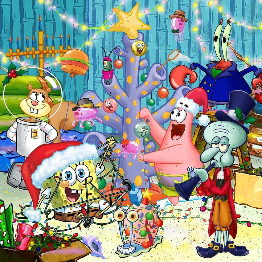 Спондж Боб Квадратни Гащи в Instagram: „Весела Коледа на всички, Спондж Боб Коледа HD тапет за телефон