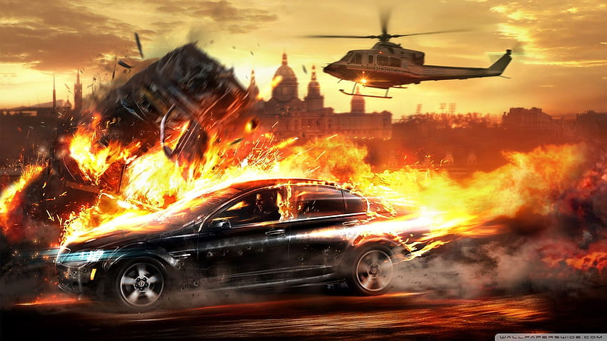 映画の爆発、車の爆発 高画質の壁紙