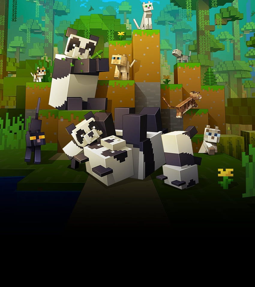 minecraft manzarasında bloklu kediler ve pandalar., panda minecraft HD telefon duvar kağıdı