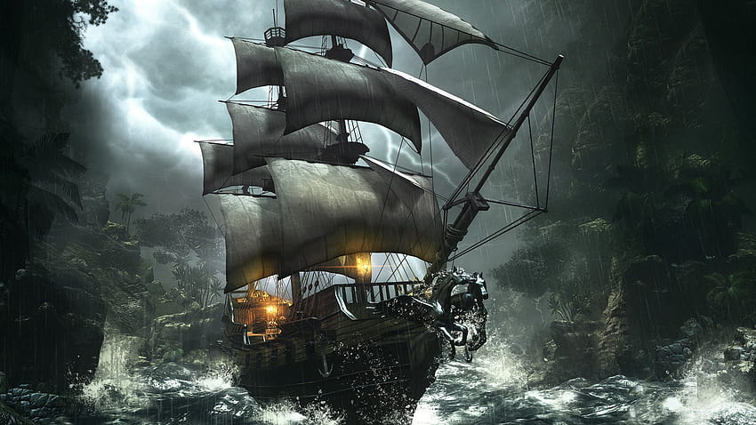 7 Pirate Ship, jack sparrow ship HD wallpaper