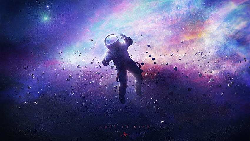 Astronaut Floating Space, purple space HD wallpaper