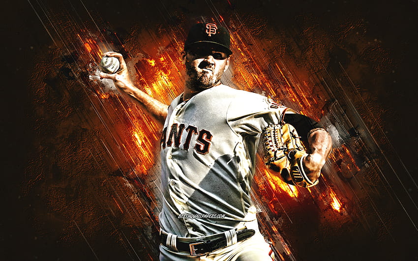 ケビン ガウスマン、サンフランシスコ ジャイアンツ、MLB、アメリカの野球選手、ポートレート、オレンジ色の石の背景、解像度 2880 x 1800 のメジャー リーグ ベースボール。 高品質、 高画質の壁紙