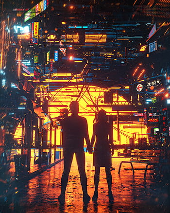 desktop wallpaper artwork digital art building cyber city couple cyberpunk 1920x2400 neon couple thumbnail