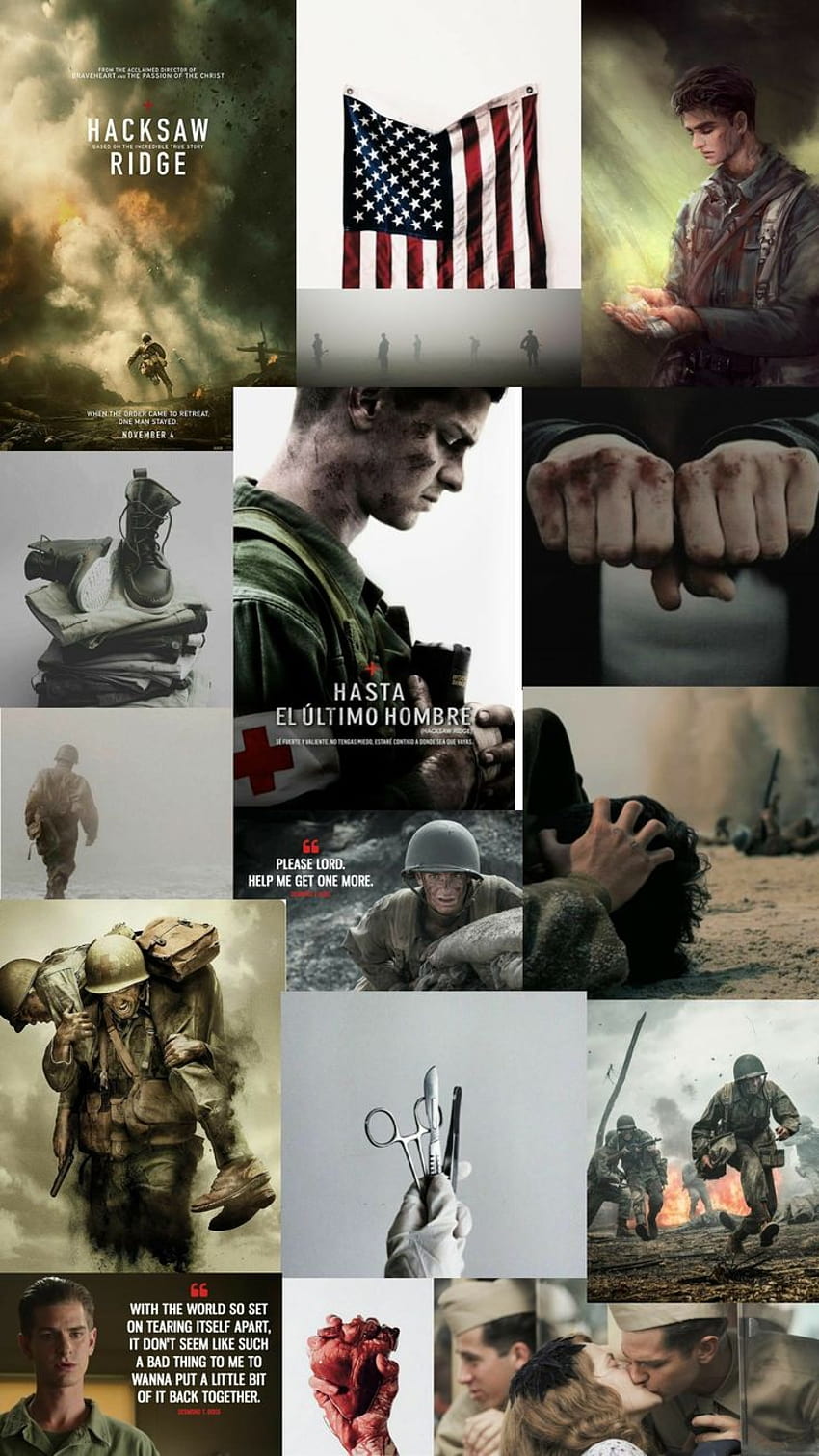 Collage estético y militar de Hacksaw Ridge fondo de pantalla del teléfono