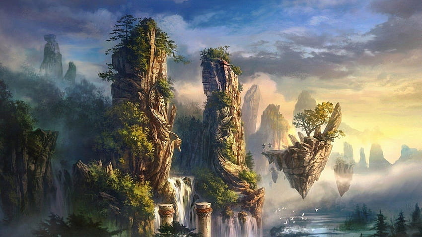 Fantasy Landscape Beautiful Scenery With Mountains Digital Illustration  Wallpaper Or Background Stock Photo Picture And Royalty Free Image Image  194961179