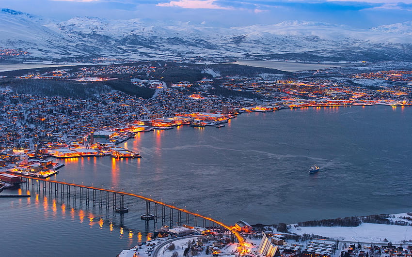 Pemandangan Jembatan Musim Dingin Alam Tromso Norwegia 2880x1800 Wallpaper HD