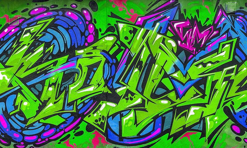 Carta da parati Graffiti viola e verde, pittura murale Sfondo HD
