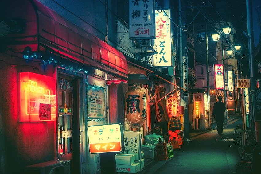 Японска улица, публикувана от Зоуи Томпсън, ретро японска улица HD тапет
