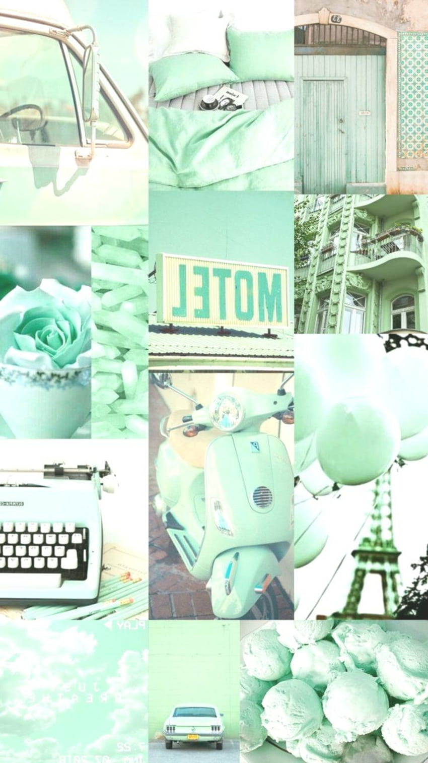 Background, collage, aesthetic, music, color, mint, green, paris, light ...