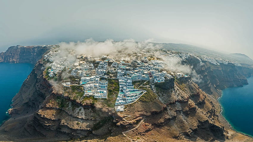 Bing : Santorini a través de las nubes, verano santorini fondo de pantalla