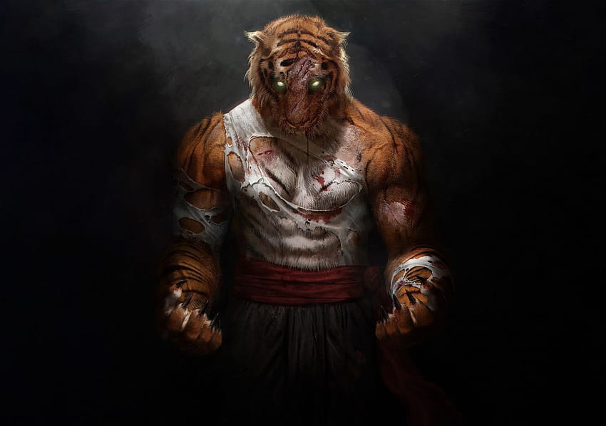 1280x900 guerrero tigre, humanoide, arte, panorámica, 1280x900, , 20886, león contra tigre fondo de pantalla