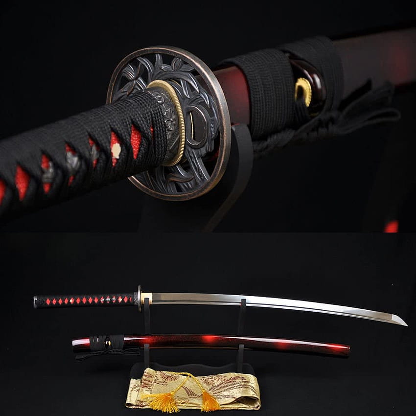 Amazon : Japanese Samurai Sword Katana 1060high Carbon Steel Full Tang Blade Can Cut Tree : Sports & Outdoors HD phone wallpaper