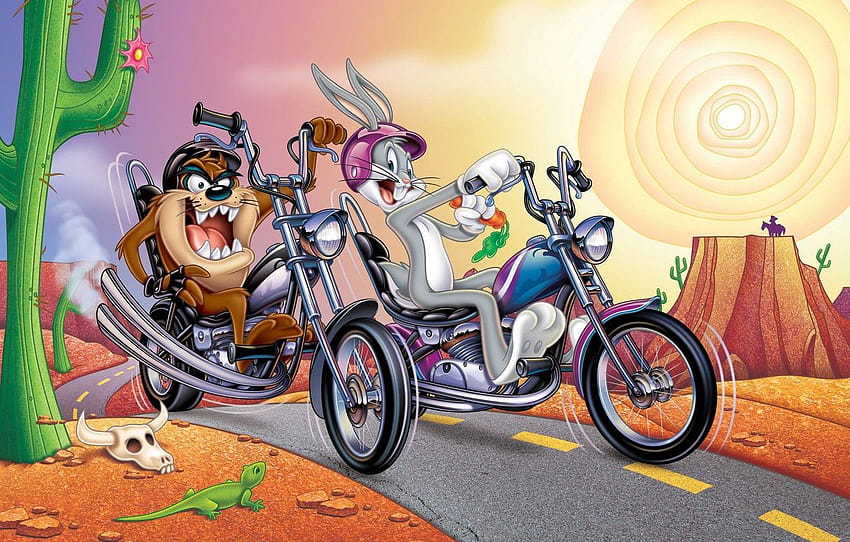 Conejo, Motocicleta, Dibujos animados, Taz, El demonio de Tasmania, devil taz fondo de pantalla