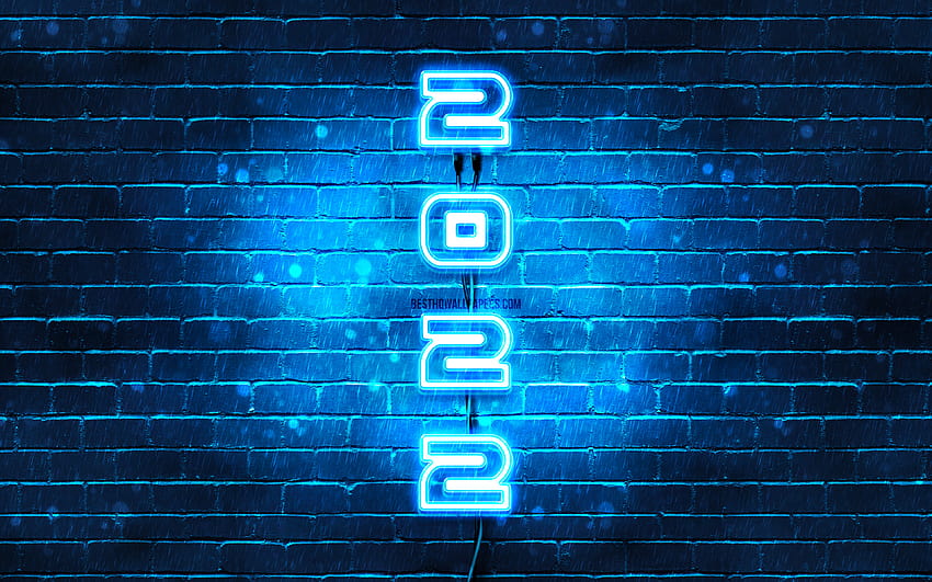 2022 na niebieskim tle, pionowy tekst, Szczęśliwego Nowego Roku 2022, niebieski mur, koncepcje 2022, przewody, 2022 nowy rok, 2022 niebieskie neonowe cyfry, 2022 rok cyfry z rozdzielczością Tapeta HD
