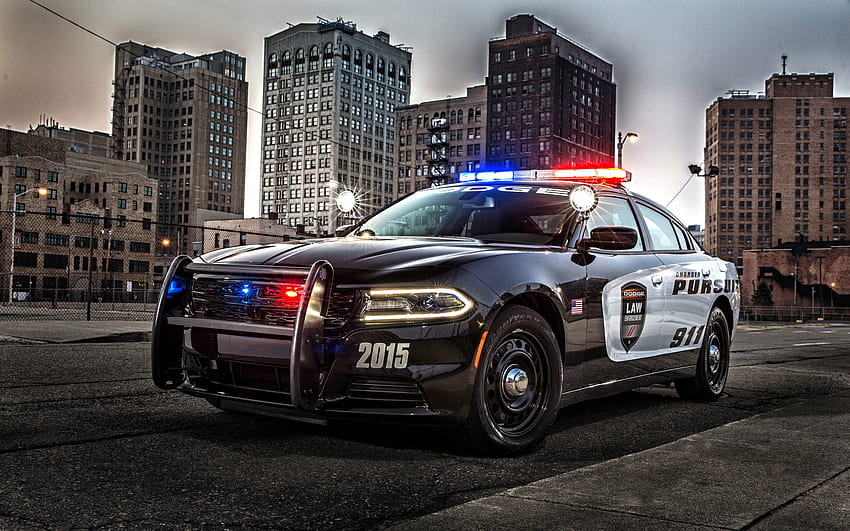 Dodge Charger, amerykański samochód policyjny, zewnętrzny, policyjne światła awaryjne, USA, policja, policja, pościg za ładowarką, unik z rozdzielczością 1920x1200. Wysoka jakość Tapeta HD