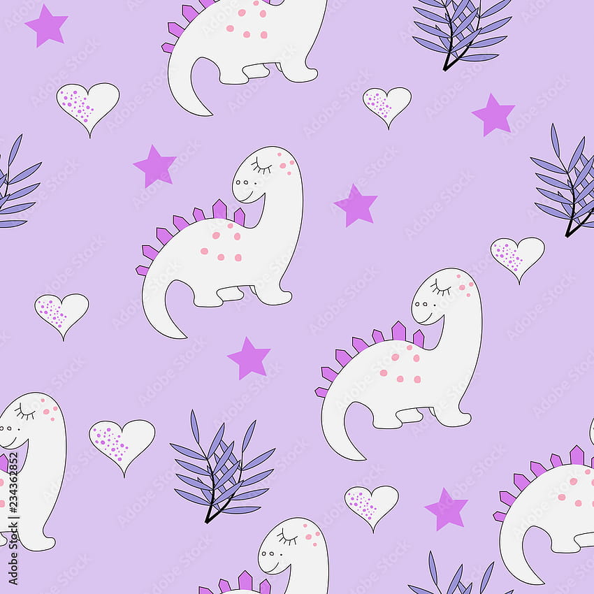 Funny baby dinosaur seamless pattern on the purple background. Baby cloth design, wrapping. Vector illustration. Stock Vector HD phone wallpaper