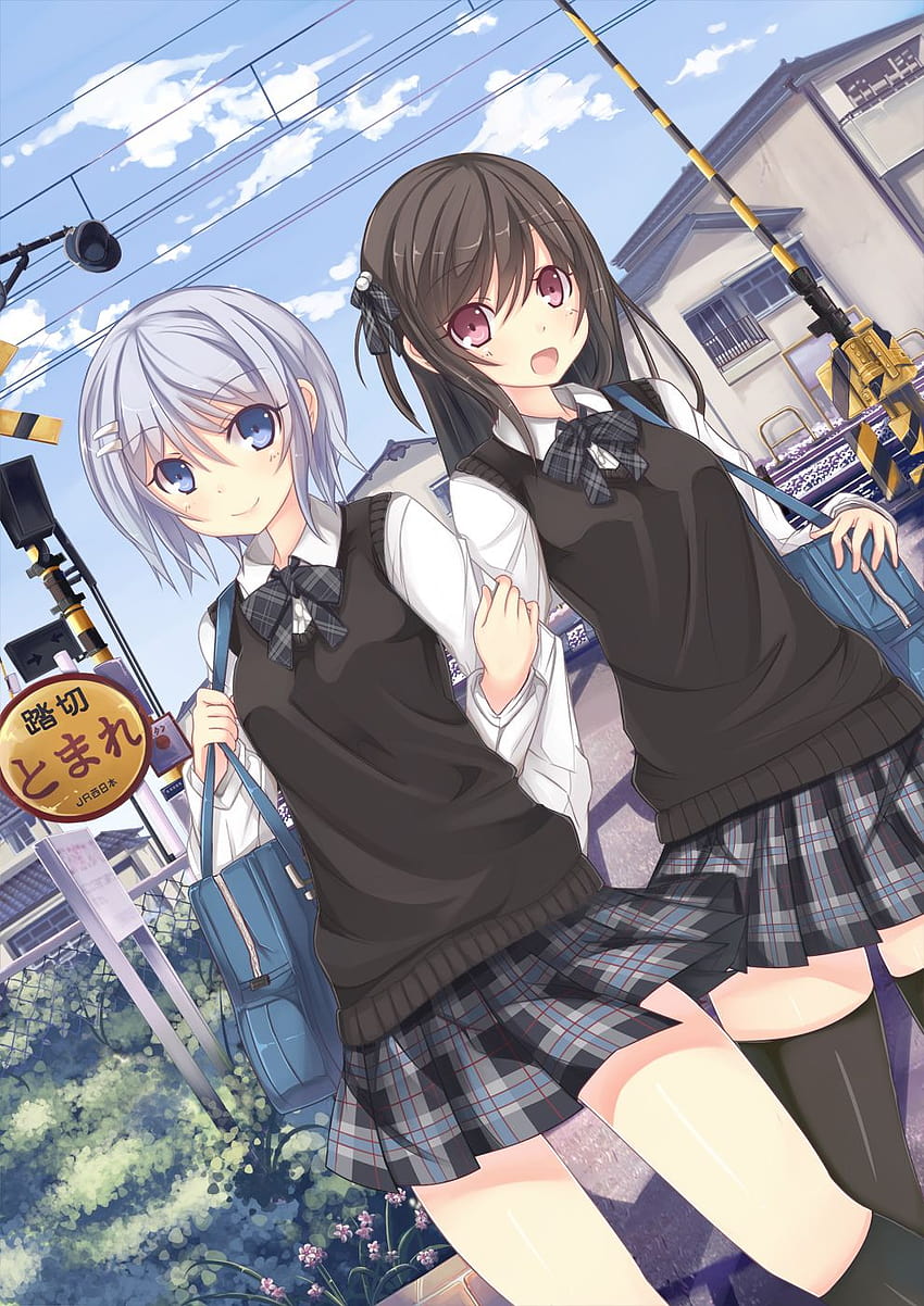 Torba szkolna, zakolanówki, dziewczyny z anime z torbą szkolną Tapeta na telefon HD
