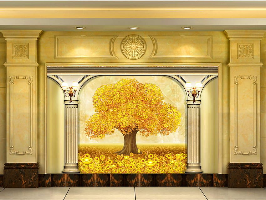 Europejskie drzewo pieniędzy 3D Wystrój domu Salon Pokrycie ścian od Yunlin888, 10,42 USD Tapeta HD