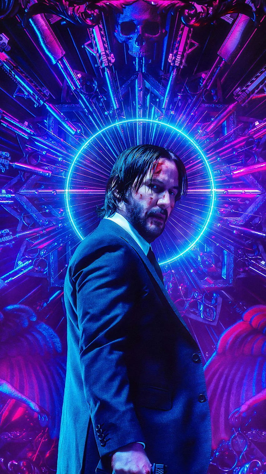 Keanu Reeves Neon John Wick Rozdział 3 Parabellum, John Wick iPhone Tapeta na telefon HD