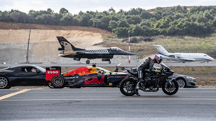 ชม Kawasaki Ninja H2R Drag Race เครื่องบินขับไล่, รถ F1 และการแข่งขันลากรถจักรยานยนต์ วอลล์เปเปอร์ HD