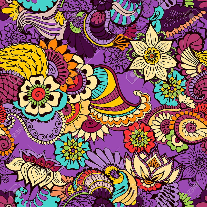 Colored Seamless Pattern With Traditional Indian Ornamental Design 