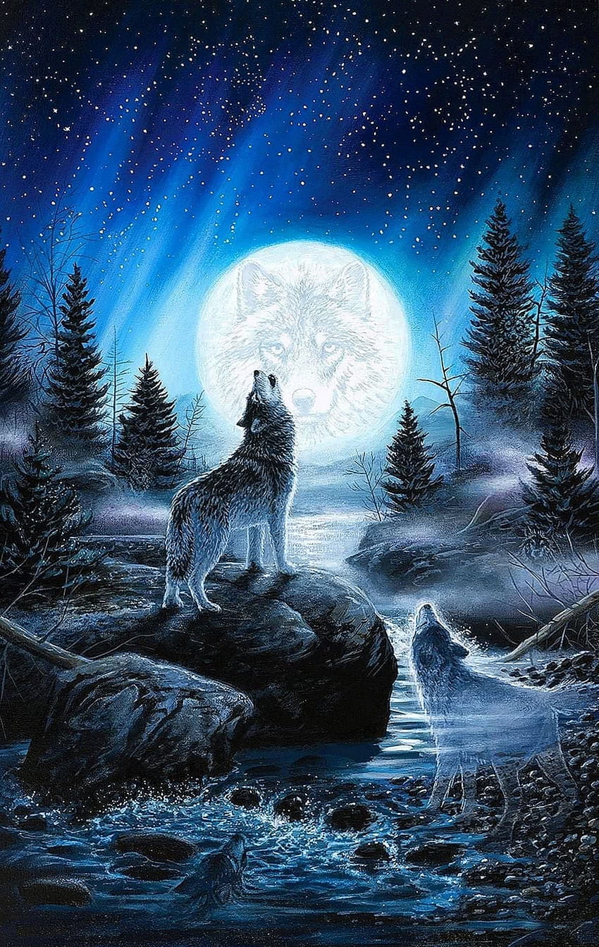 月に吠えるオオカミ iPhone, iphone moon HD電話の壁紙
